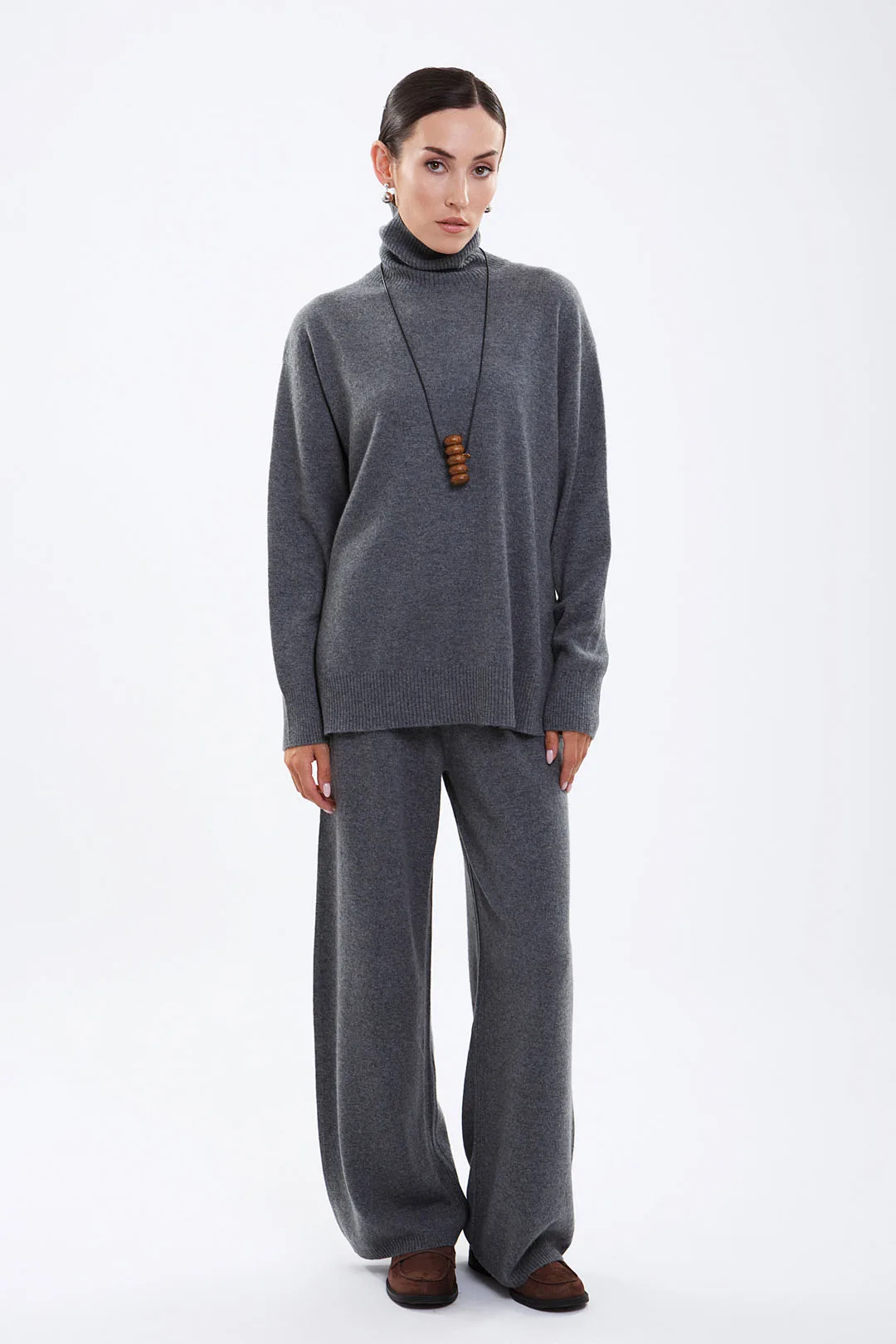 Брюки с широким поясом из 100% кашемира Cashmere House